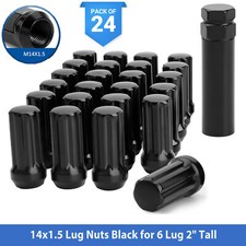 24x Epoch Spline Lug Nut With Key Black 14mmx1.5 2 Tall M14x1.5 Super Duty