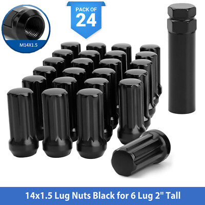 24 Black M14x1.5 Spline Lug Nuts For Chevy GMC Silverado Sierra 1500