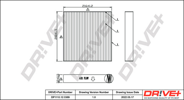 Dr!ve+ DP1110.12.0389 Filter, Innenraumluft FÜR MERCEDES-BENZ Nissan Renault-image