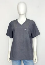 FIGS Catarina One Pocket Scrub Top Womens L Heather Gray Short Sleeve V Neck