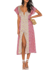 NWT - CINQ À SEPT 'Jessica' Mixed Floral-Print Satin Midi-Dress, Multi - Size 6