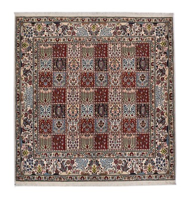 Orientteppich Quadratisch Moud 200x191 cm Handgeknüpft Feldermotiv Wolle Unikat