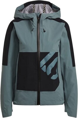$200 Five Ten Bike All-Mountain Rain Women s Jacket, Sz M, Hazy Emerald/Black