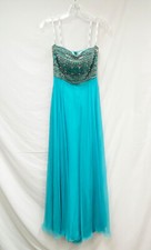 Women's Mon Cheri Paris Turquoise Flowy Chiffon Dress Beaded Prom Gown Size 2