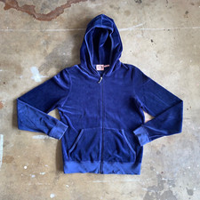 Y2K 2000s VINTAGE JUICY COUTURE NAVY VELOUR TRACK SUIT HOODIE WOMEN SZ S
