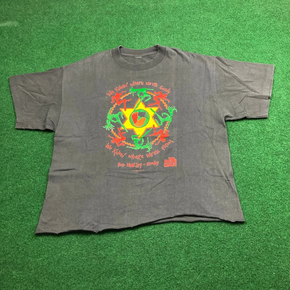 Vintage Bob Marley Shirt Womens M Black Crop Top Exodus Reggae Music 90s Tee VTG - Image 2 of 4
