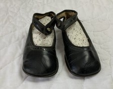 Vintage Leather Little Girls Shoes, Strap, One Button, Black