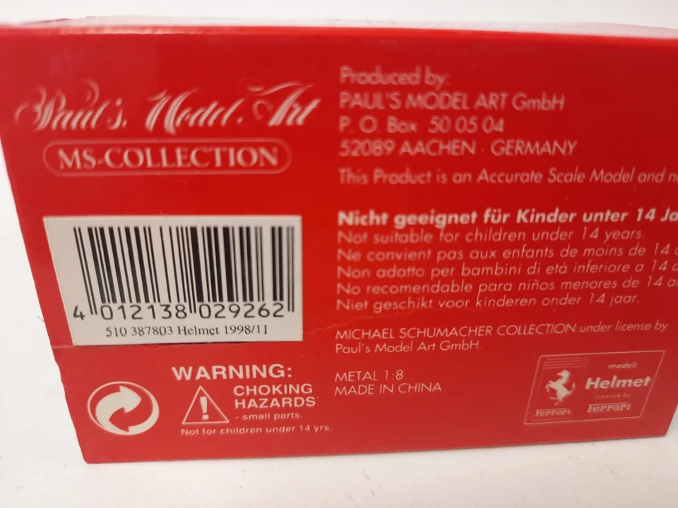 Minichamps Michael Schumacher Ferrari helmet Suzuka 1998 1/8 510387803 - Immagine 4 di 4