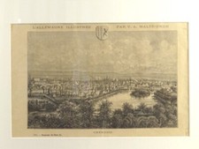  CHEMNITZ GESAMTANSICHT  MIT RAHMEN  Orig .Holzschnitt aus Malte Brun 1885