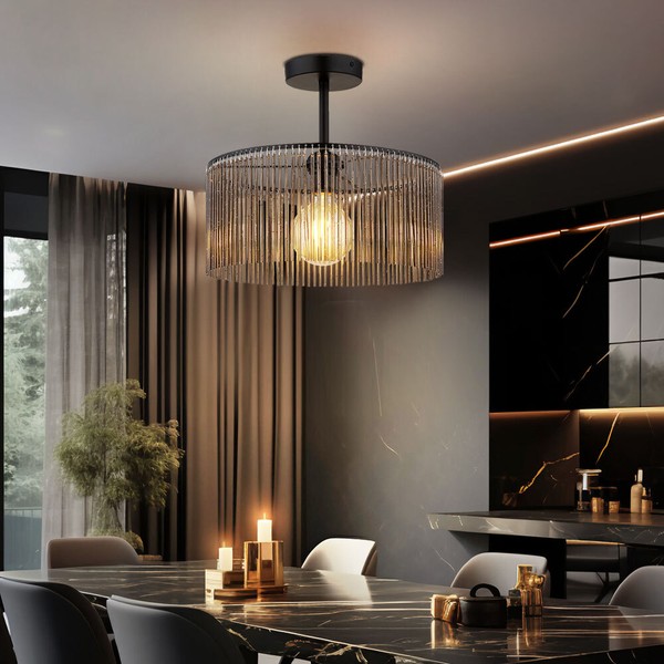 Deckenleuchte Esszimmerlampe Deckenlampe StäBe Rauch Flurlampe Schwarz D 35 Cm-image