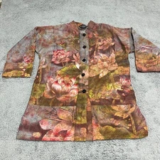 Citron Button Up Shirt Womens Small Floral Top Bamboo Material