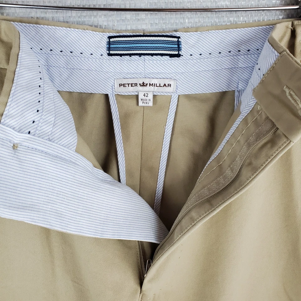 PETER MILLAR Size 42 Khaki Pima Cotton Mens Golf Casual Shorts Bermuda Chino