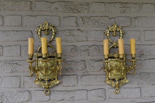 PAIR french large Empire style Napoleon eagle Bronze wall lights sconces rare - Picture 2 of 10