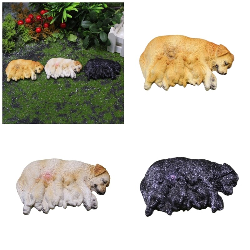 Dog Ornament Nursing Mom Labrador and Baby Puppies Resins Miniature Figurine