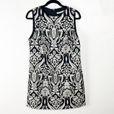 ALICE + OLIVIA Clyde Black White Exposed Back Zip A-Line Shift Dress, Size 12