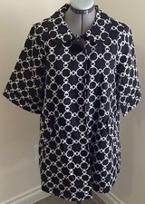 Luii Swing Coat Women Medium Black White Embroidered Circular Geometric Pattern