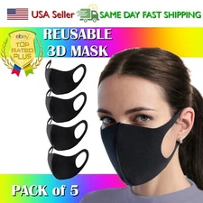 (5 Pieces) 3D Black Fashion Face Mask Washable and Reusable 