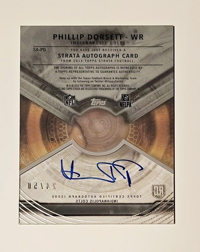 2015 Topps Strata Black #24/50 Phillip Dorsett #SA-PD Rookie Auto - Picture 8 of 8