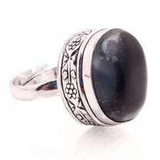 Silver Plated Adjustable Handmade Ring For Women Black Agate Gemstone R-467
