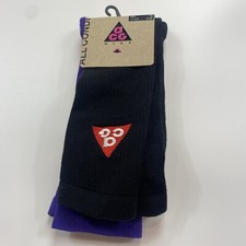 Nike ACG Crew Socks 2 PAIR Black Purple SK0156-967 Mens Size 12-13.5