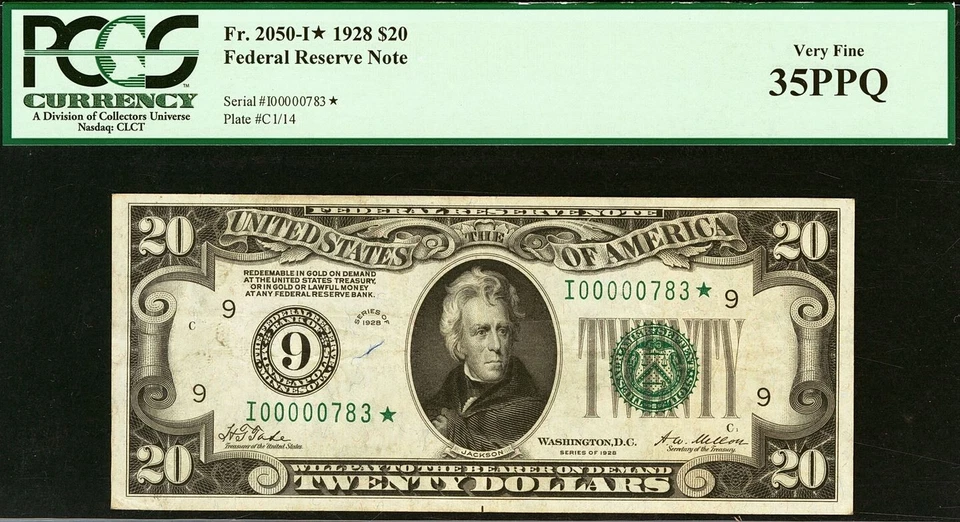 1928 $20 FRN Minneapolis PCGS 35PPQ - Gold on Demand - Low Serial Star 00000783* - Image 2 of 3