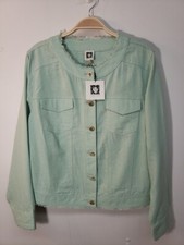 NWT Anne Klein Collarless Linen Blend Jacket Logo Buttons Size L Light Green