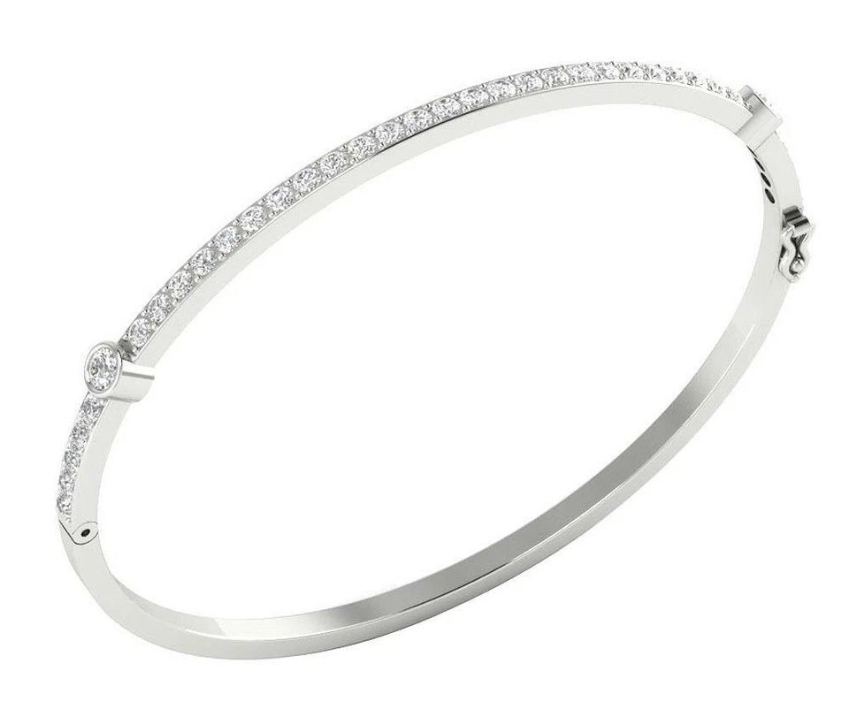 Bangle Bracelet Natural Diamond I1 G 1.30 Ct 14K Gold Prong Bezel Set 2.40 Inch - Image 2 of 4