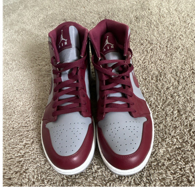 Jordan Air Jordan 1 Mid Bordeaux Grey White High Top Men's Leather Sneakers