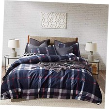 Navy Plaid Comforter Set Queen Checkered Bedding Set Navy Blue Tartan Grid