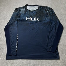 Huk Shirt Mens 3XL Blue Camo Performance Fishing Long Sleeve Outdoors Vented