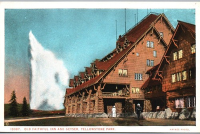 #ad Yellowstone Park Wyoming Old Faithful Inn and Geyser Haynes Photo $9.99