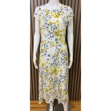 Banana Republic Women's Yellow Blue Floral Open Back Smocked Midi Dress 6
