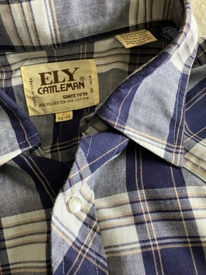 Vtg Ely Cattleman Pearl Snap Plaid Button Shirt XL Western 16.5 - 34 Cowboy USA