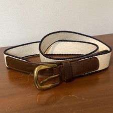 Dooney  Bourke Belt Beige Navy Canvas Brown Leather Brass Buckle 8505 Size 36 M