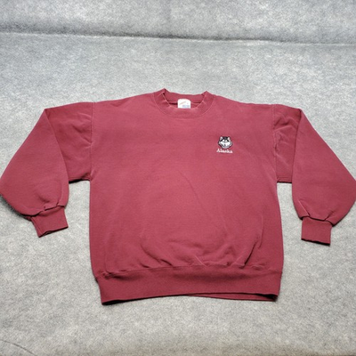 #ad Vtg Jerzees Pullover Men#x27;s Large Red Alaska Husky Crew Neck Sweatshirt Made USA $29.95