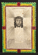1850's Hand Colored Lace Paper Holy Card La Croix - Lacrampe fils et Comp.