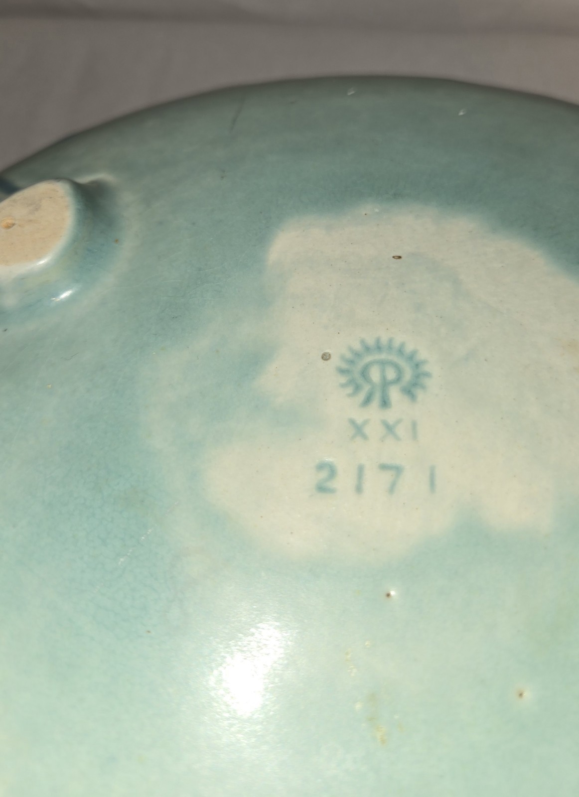 Rookwood Pottery Console Footed Bulb Bowl Jade Green 1921 #2171 Roses Flower EUC