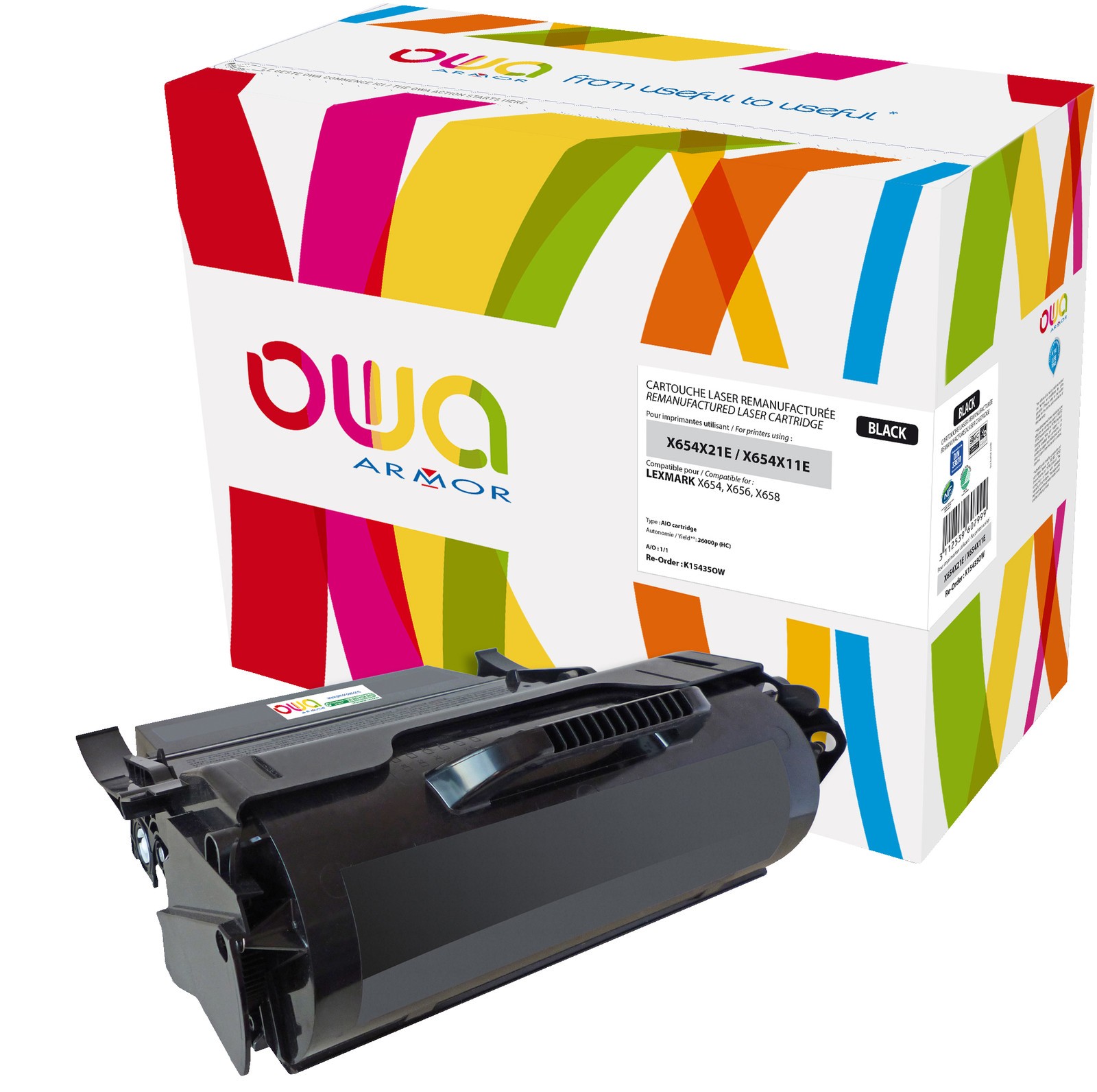 Тонер OWA K15435OW Schwarz (LEXMARK X654X21E, 00X654X21E, X654X11E, 00X654X11E