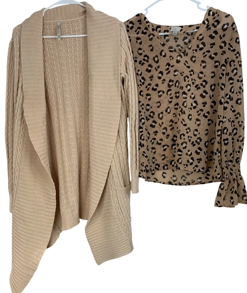 Lote de 2 Cárdigan Leo & Nicole Rubor Nuevo Día Leopardo Blusa Talla S RBB10447