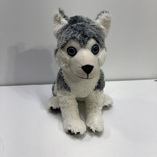 Gray White Siberian Husky Dog Plush Blue Eyes Stuffed Animal 16 Inch