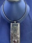 Vintage Sterling Silver Necklace Artisan Pendant On Mexico Neck Ring 100 Grams