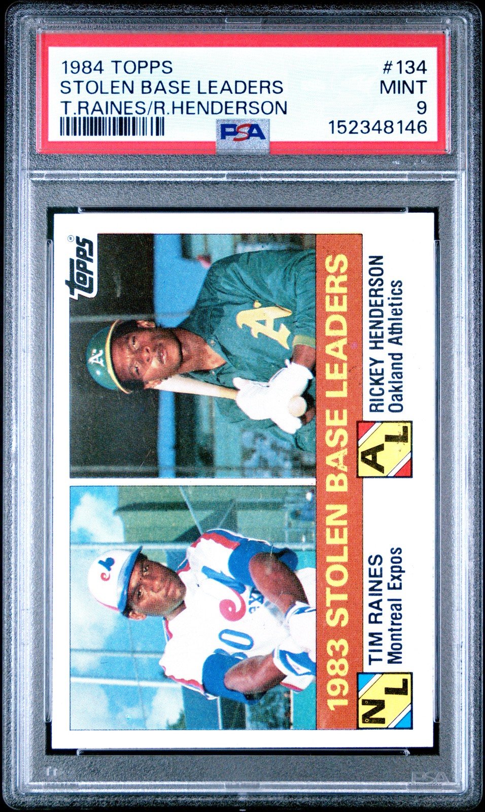 1984 TOPPS T.RAINES/R.HENDERSON #134 STOLEN BASE LEADERS PSA 9
