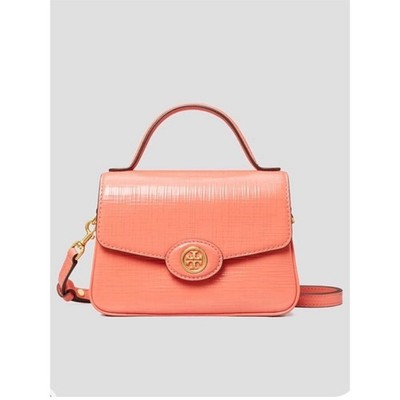 Tory Burch small Robinson top handle bag crosshatched coral crush