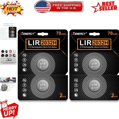 4-Pack Rechargeable CR2032 Batteries - 70mAh High Capacity Lithium Cells