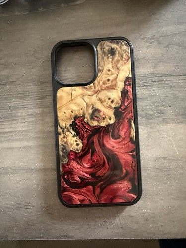 Carved Patterned Wood & Resin Hard Cover Case for Apple iPhone, Beige Red Black