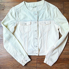 Zara Women s White Denim Jacket M Button-Fron...