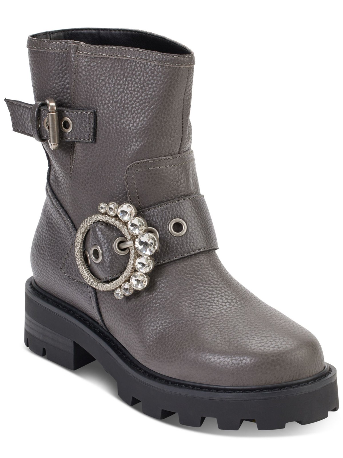 KARL LAGERFELD PARIS Womens Gray Marceau Block Heel Leather Boots Shoes 5.5 M