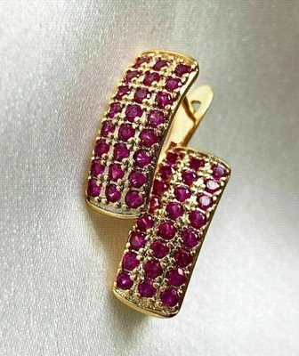 2 CT Round Cut Simulated Red Ruby Beautiful Hoop Earrings 14K Yellow Gold Plated