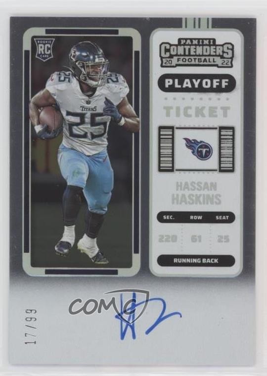 2022 Panini Contenders Rookie RPS Playoff Ticket 17/99 Hassan Haskins Auto w6g