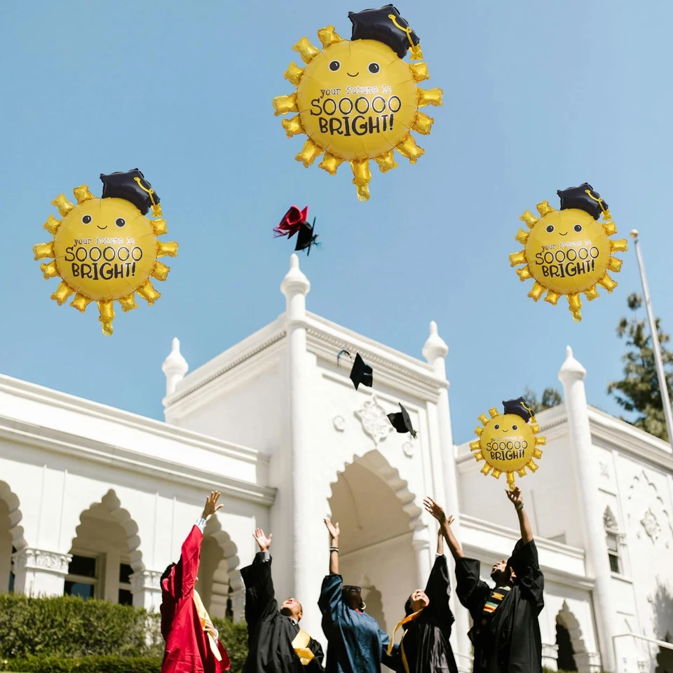Globos de fiesta de graduación Globos de lámina de sol dorados de 30 pulgadas Sonrisa Sol Mylar Ball... Foto 2 de 4